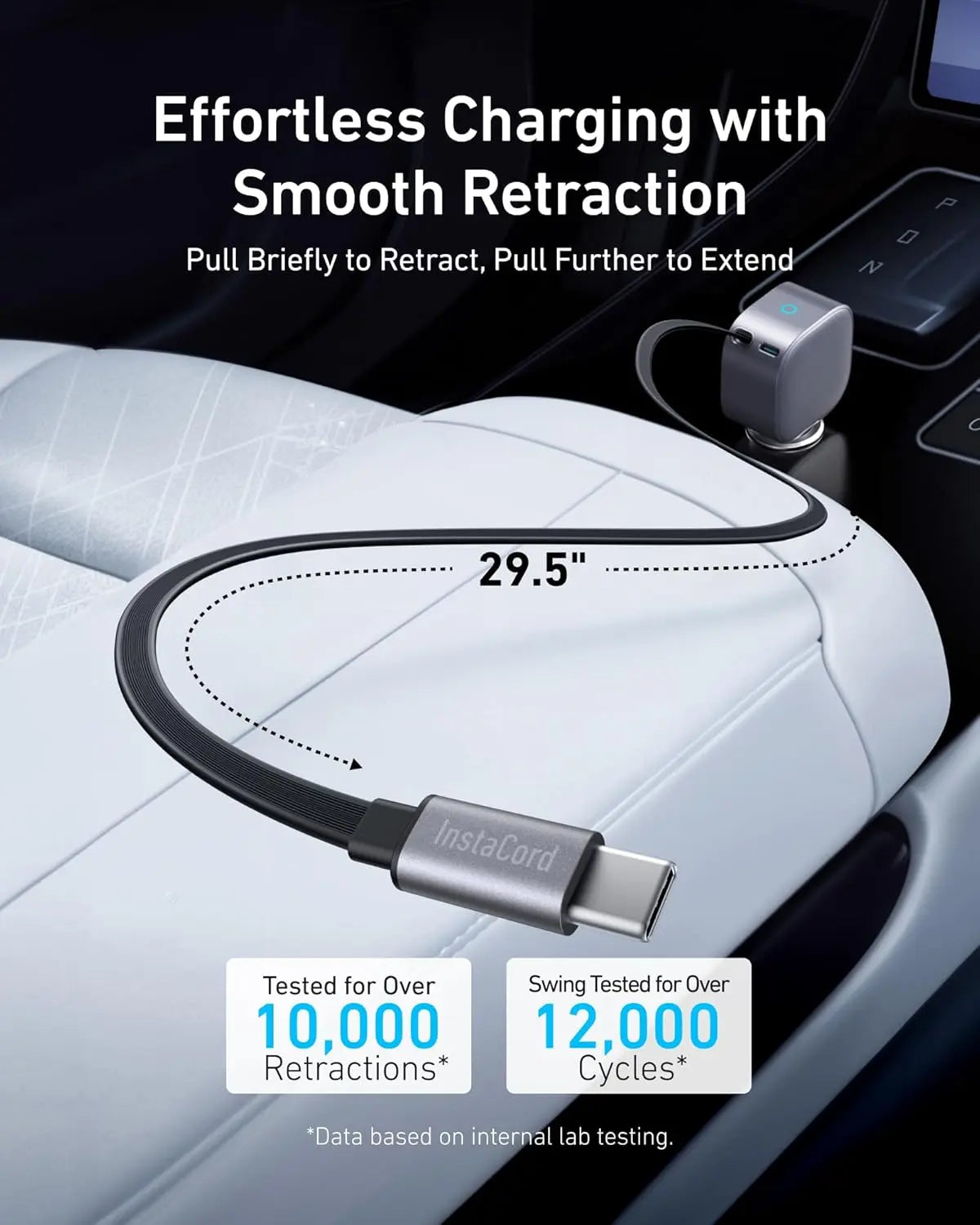 Anker Nano 75W USB-C Car Charger with Built-in Retractable USB-C Cable