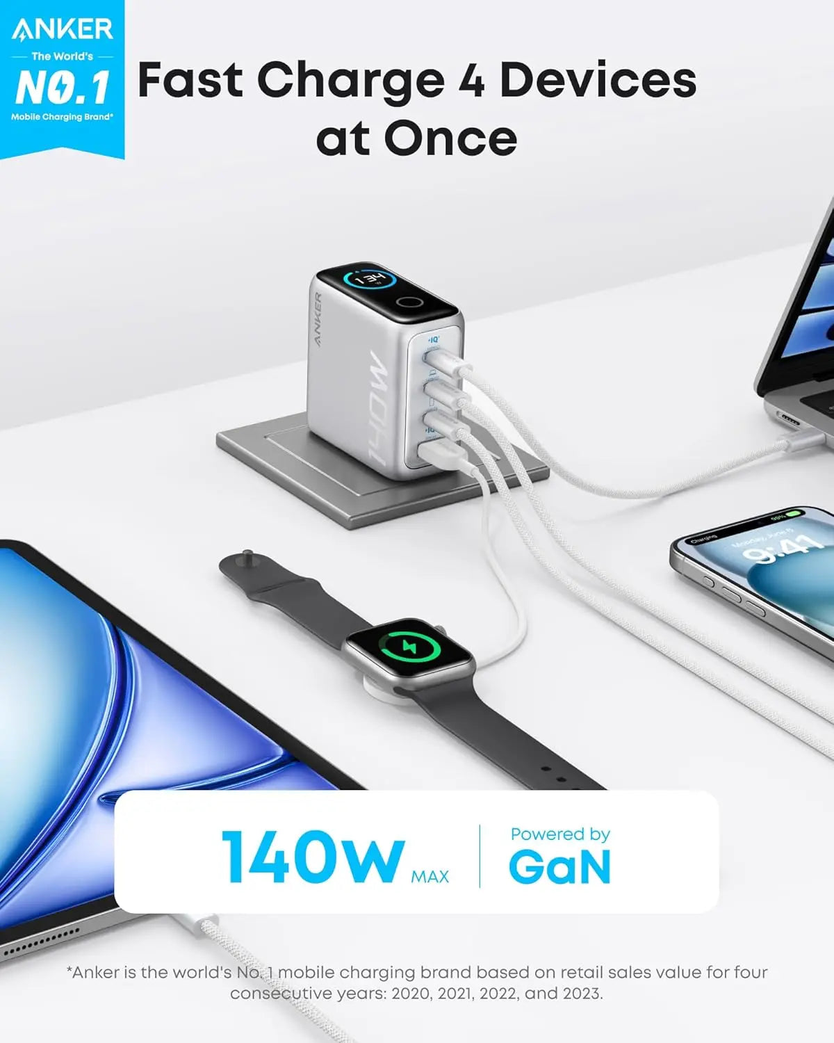 Charger 140W, 4-Port Foldable PD 3.1 USB-C GaN Charger B2697