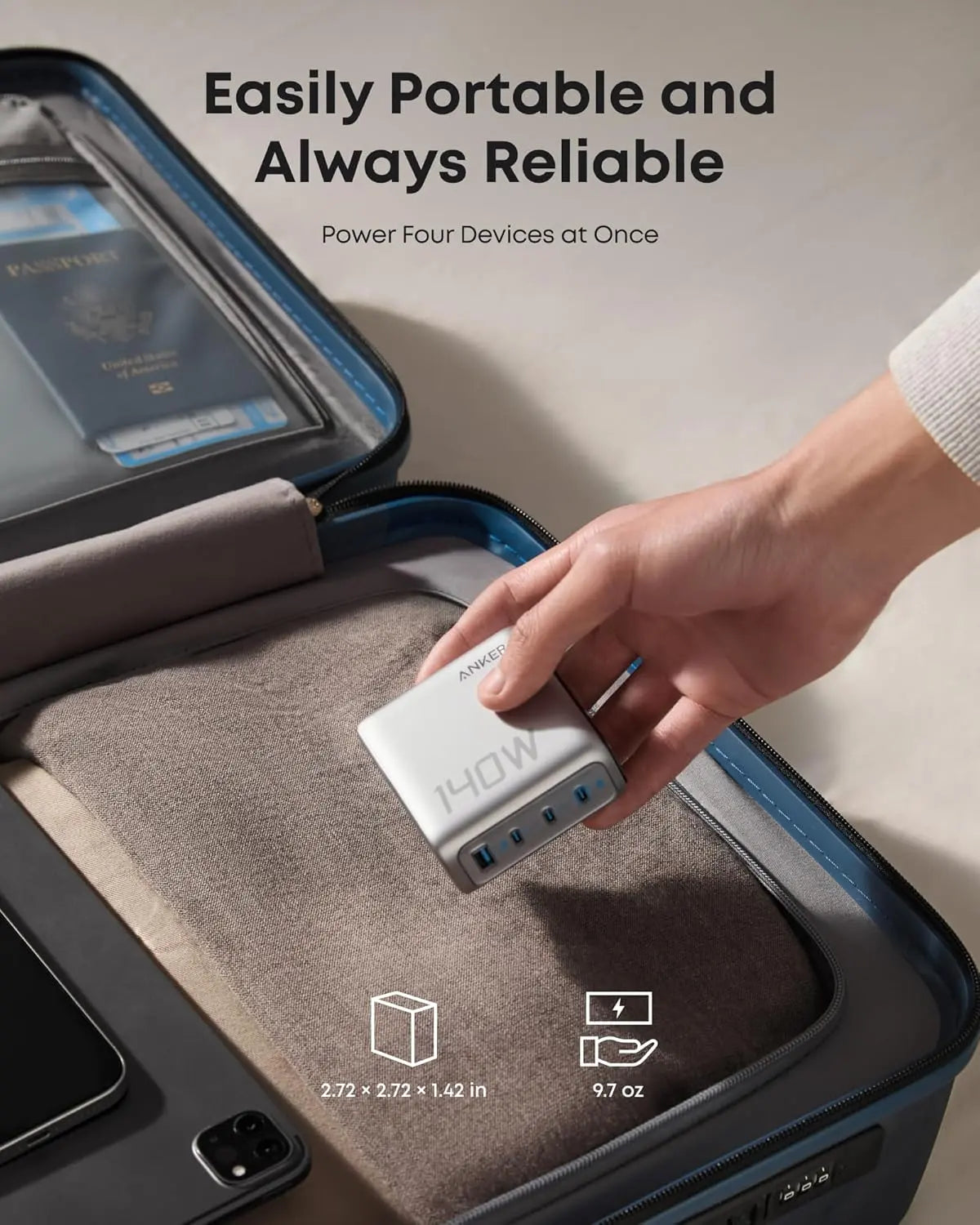 Charger 140W, 4-Port Foldable PD 3.1 USB-C GaN Charger B2697