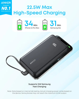 Anker Zolo Powerbank 20000mAh 22.5W Fast Charging Power Bank with Built-in USB-C Cable A110E Tech House