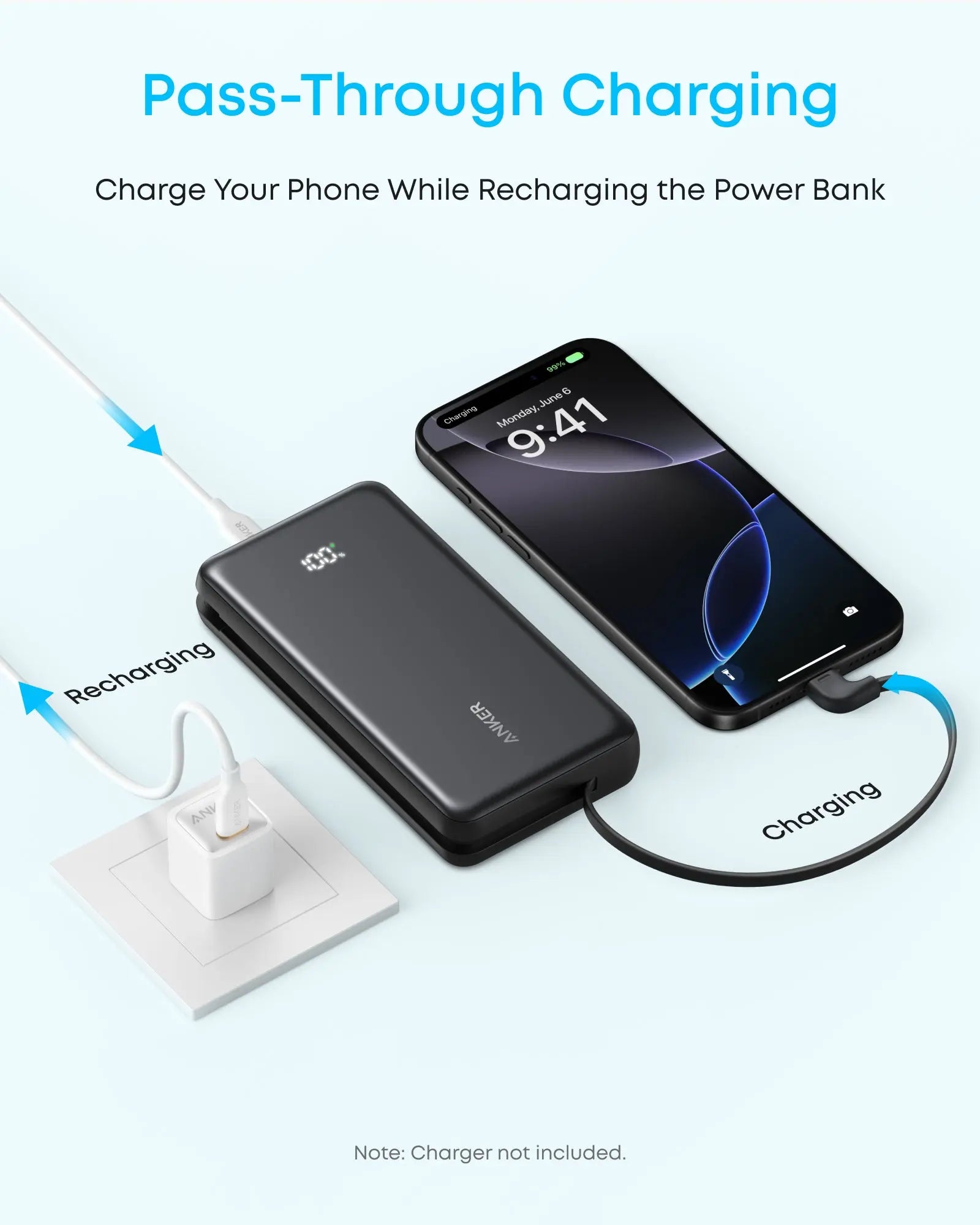 Anker Zolo Power Bank (20K, 22.5W, Built-In USB-C Cable) A110E