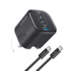 Anker Zolo Charger 70W Fast Charging 4-Port GaN USB C Compact Foldable Charger A121C - Black+Type C (0.9m)