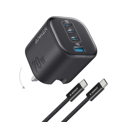 Anker Zolo Charger 70W Fast Charging 4-Port GaN USB C Compact Foldable Charger A121C Tech House