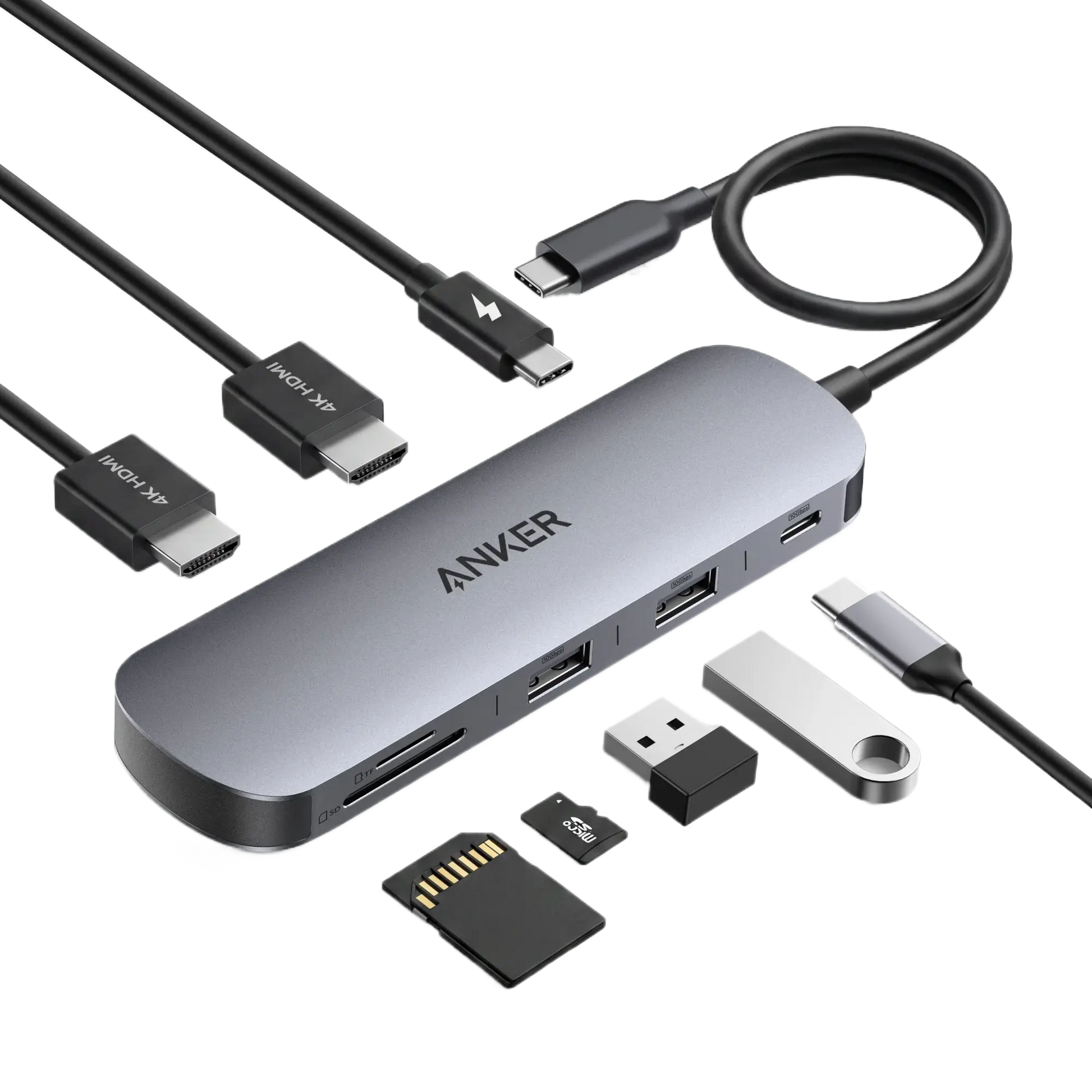 Anker Nano USB-C Hub, 8-in-1 Dual Display, 4K 60Hz 85W Power Delivery A210B ---