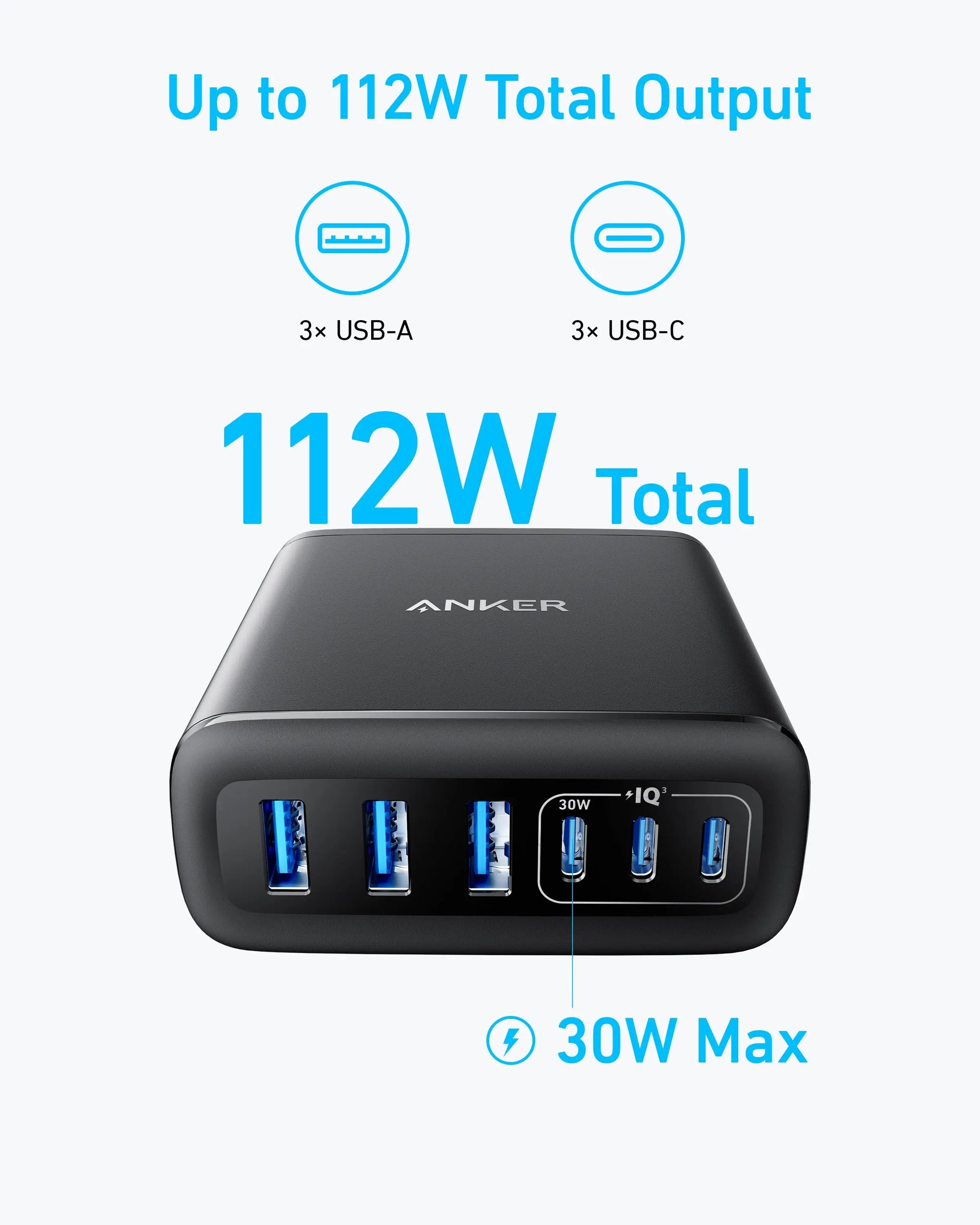 Anker Charger 112W 6 Ports USB C Charger SG 3 Pin Plug USB Charger A2154 Anker Singapore