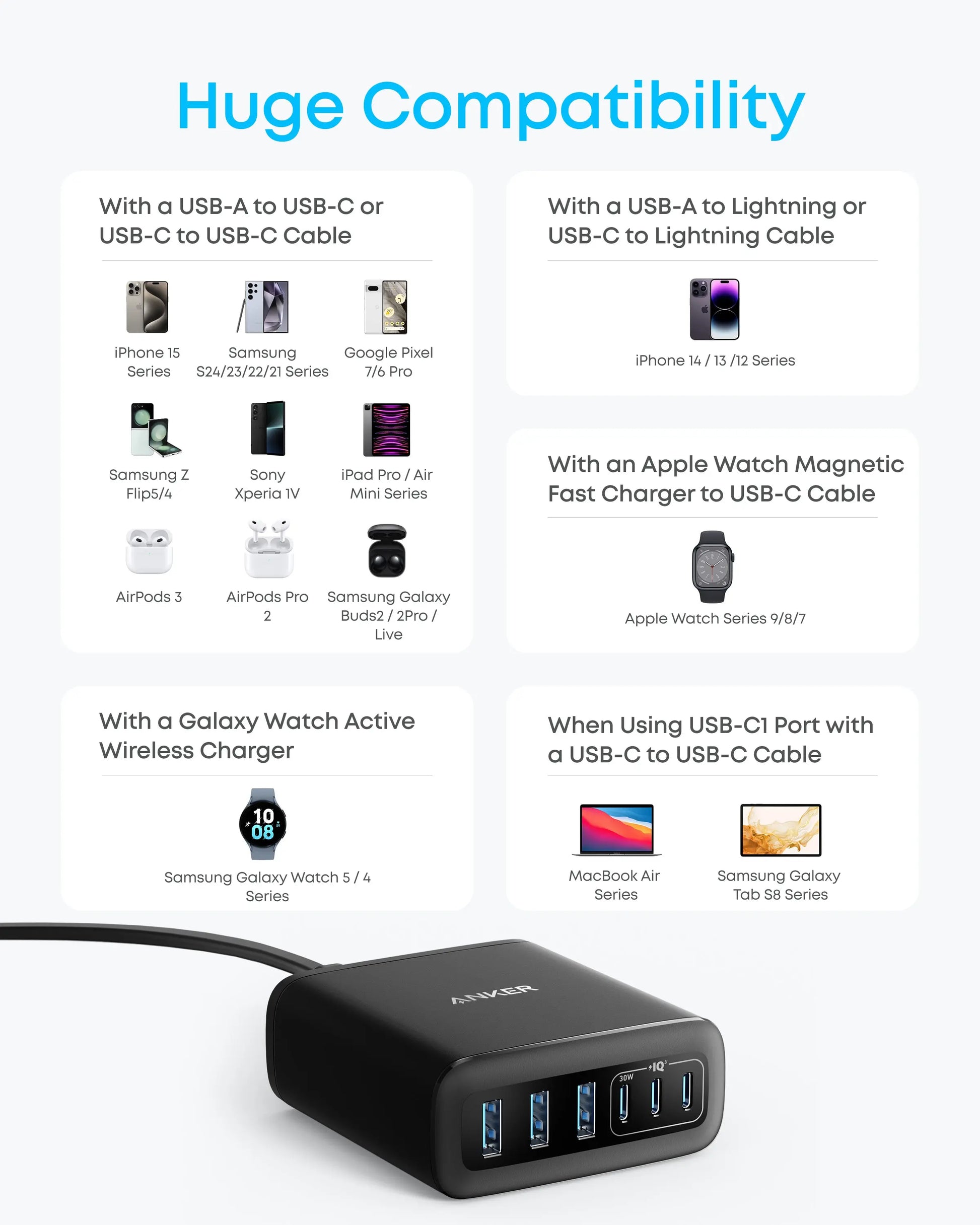Anker Charger 112W 6 Ports USB C Charger SG 3 Pin Plug USB Charger A2154 Anker Singapore