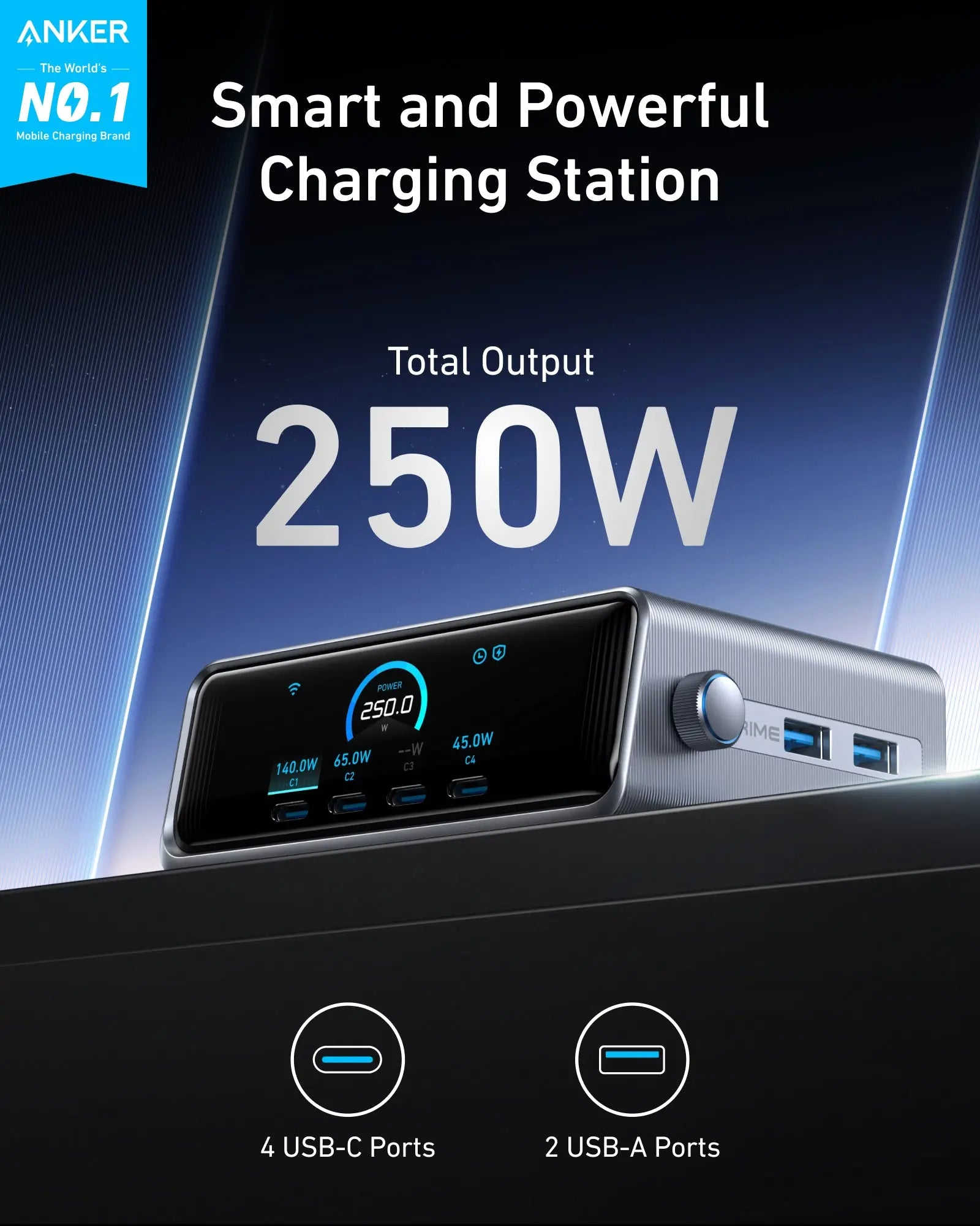 Anker Prime Charger, 250W 6-Port GaN Charging Station A2345 Tech House