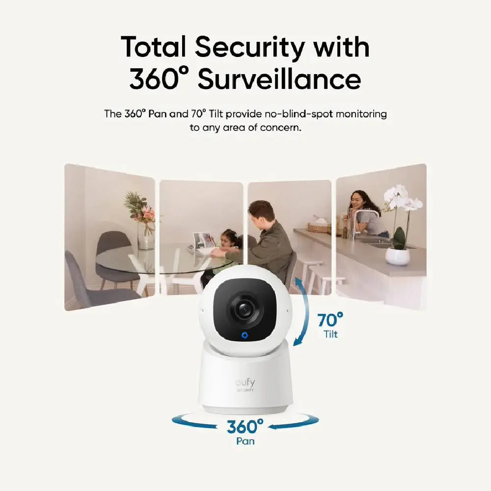 Eufy by Anker Security Indoor Cam C210 1080p Resolution Security Camera 360° Horizontal ViewAI Tracking Motion Detection Two-way Audio (T8419)
