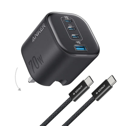 Anker Zolo Charger 70W Fast Charging 4-Port GaN USB C Compact Foldable Charger A121C Tech House