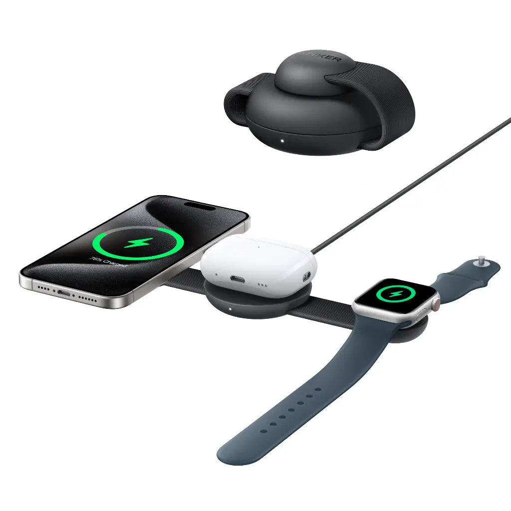 Estacion de carga ANKER MagGo Wireless 3 en 1 Qi2 para Apple