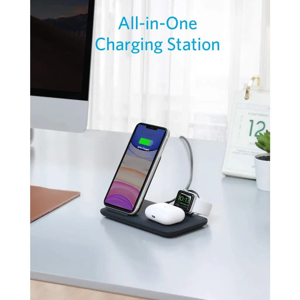 PowerWave 3 in 1 Qi-Certified Stand Wireless Charger Charging Station