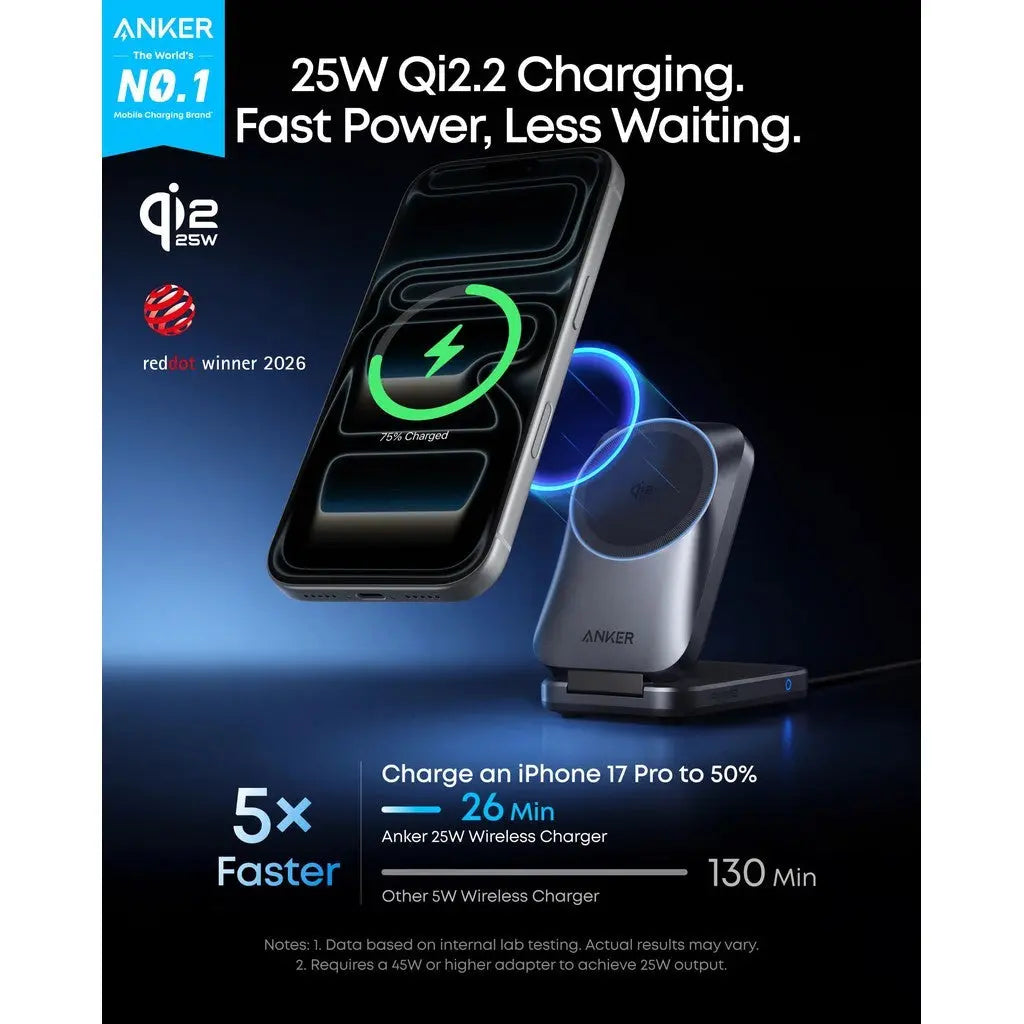 Anker Prime 3-in-1 Wireless Charging Station MagGo 25W Qi2.2 AirCool Foldable Magnetic Wireless Charger B25N1 ---