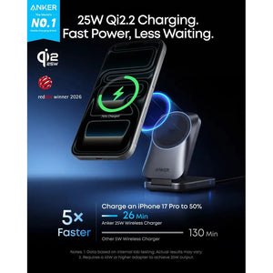 Anker Prime 3-in-1 Wireless Charging Station MagGo 25W Qi2.2 AirCool Foldable Magnetic Wireless Charger B25N1 ---