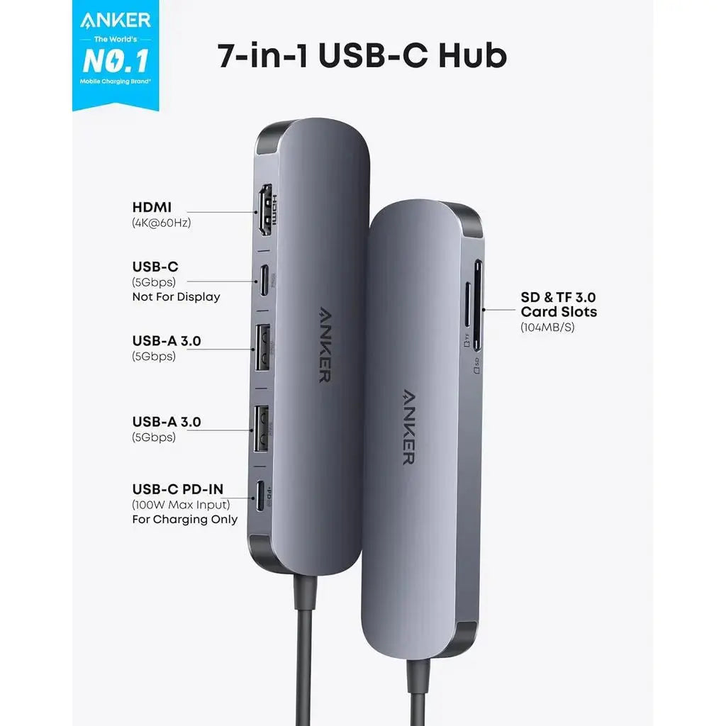 Anker USB C Hub, 7-in-1 Multi-Port USB Adapter for Laptops