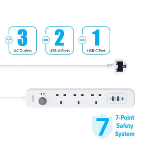 Charger Extension Cod with USB & USB C Extension Socket Power Strip A9136 - Anker Singapore