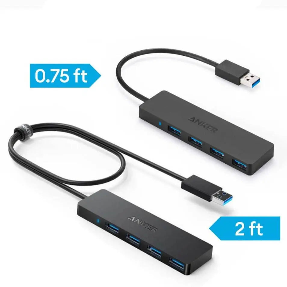 Ultra Slim 4-Port USB 3.0 Data Hub Adapter 0.75ft/2ft Extended Cable