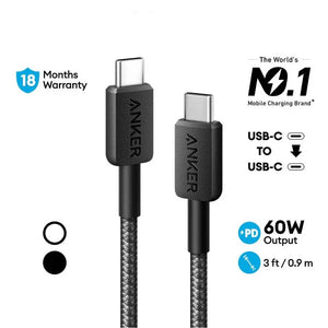 322 PowerLine USB-C to USB-C Braided Cable 3ft/0.9m 60W A81F5 - Anker Singapore