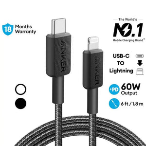 322 PowerLine USB-C to Lightning Cable 6ft/1.8m 60W Cable A81B6 - Anker Singapore