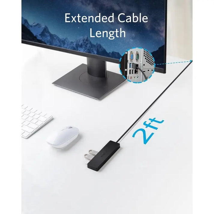 Ultra Slim 4-Port USB 3.0 Data Hub Adapter 0.75ft/2ft Extended Cable