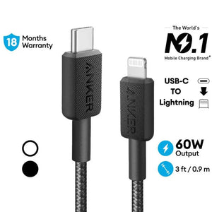 322 PowerLine USB-C to Lightning Cable 3ft/0.9m 60W Cable A81B5 - Anker Singapore