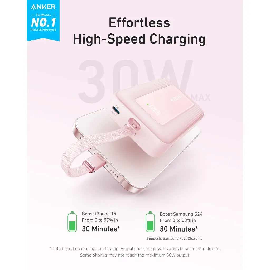 Anker Zolo Power Bank, 10,000mAh 30W Portable Charger with Built-in USB-C Cable for Travel, Fast Charging A1688 Anker Singapore