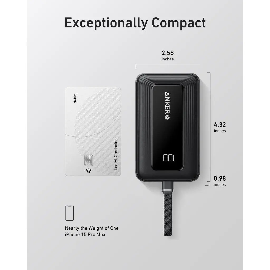 Anker Zolo Power Bank, 10,000mAh 30W Portable Charger with Built-in USB-C Cable for Travel, Fast Charging A1688 Anker Singapore