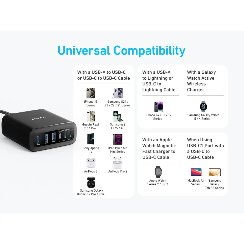 Anker Plug Conversion Kit Anker Charger 112W 6 Ports USB C Charger SG 3 Pin Plug USB Charger