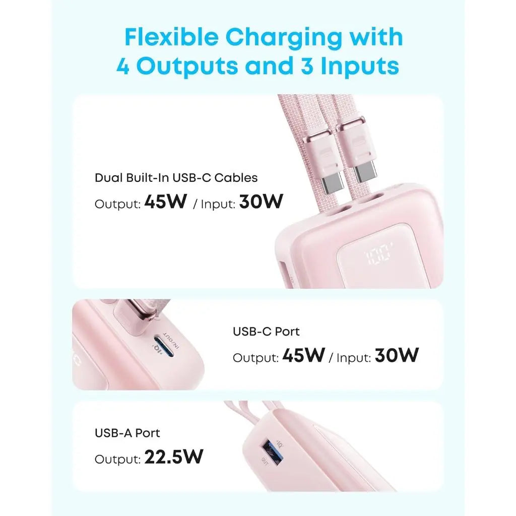 3C Power Bank Anker Zolo Powerbank CCC 20000mAh 45W Fast Charging Built-in Dual USB C Cable Portable Charger A110M ---