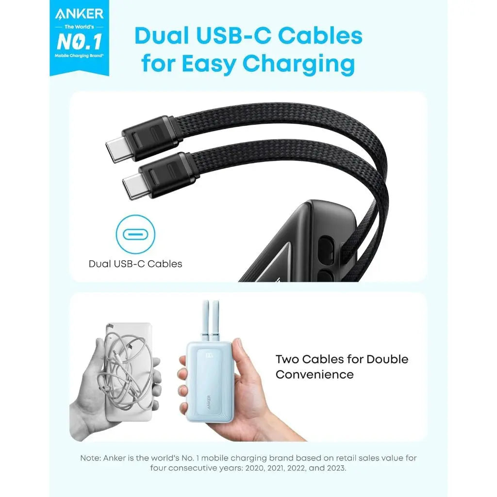 3C Power Bank Anker Zolo Powerbank CCC 20000mAh 45W Fast Charging Built-in Dual USB C Cable Portable Charger A110M ---