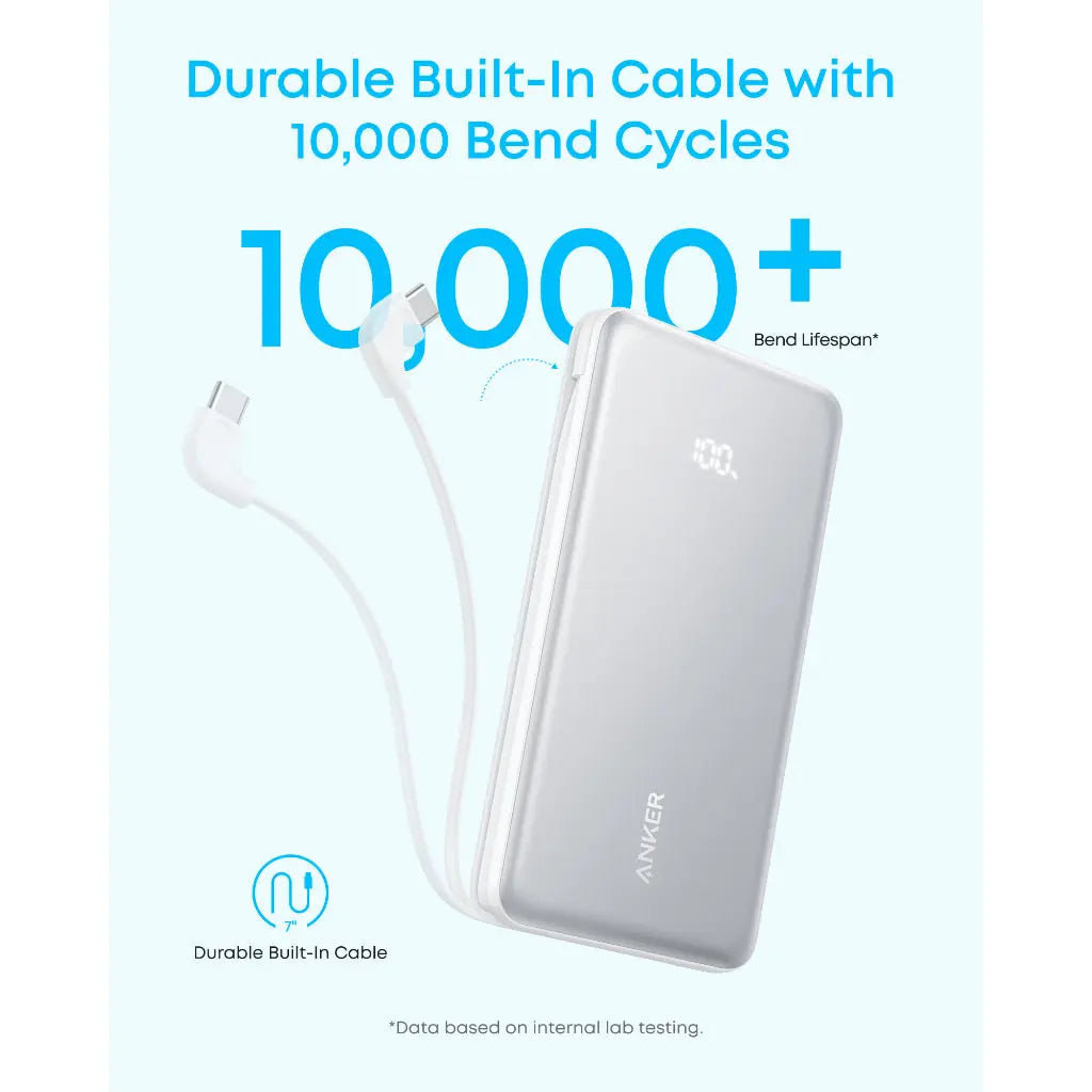 Anker Zolo Powerbank 10000mAh 22.5W Power Bank Fast Charging Compact Portable Charger with Built-in USB-C Cable A110D Tech House