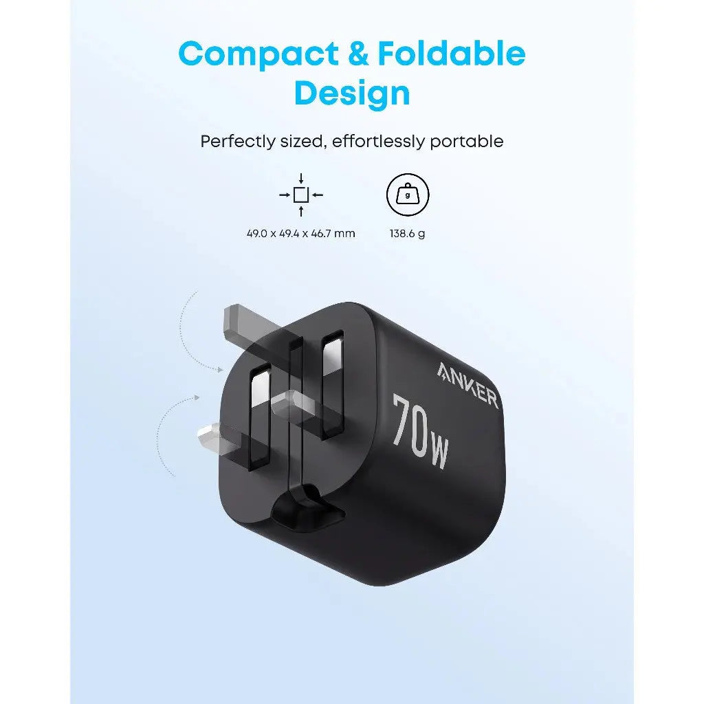 Anker Zolo Charger 70W Fast Charging 4-Port GaN USB C Compact Foldable Charger A121C ---