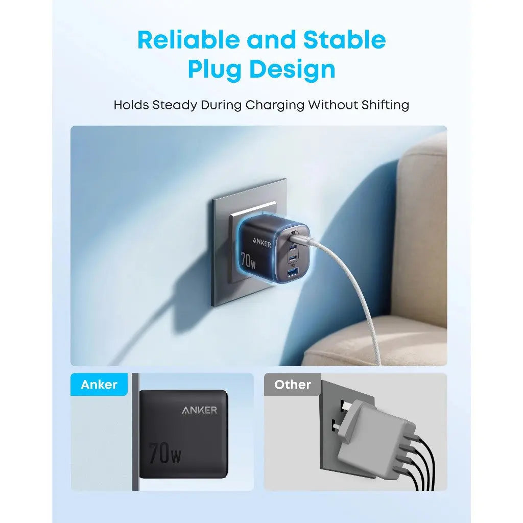 Anker Zolo Charger 70W Fast Charging 4-Port GaN USB C Compact Foldable Charger A121C ---