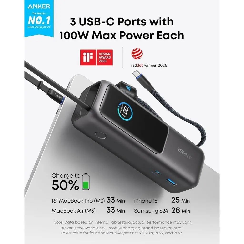 [Bundle Deal] Anker 25000mAh 165W Built-In Dual USB-C Cable Power Bank + Anker 140W 4-Port USB-C GaN Charger ---