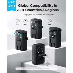 Anker Nano 5-in-1 Travel Adapter 20W USB Charger International Travel Charger for US UK EU AU A9215 ---