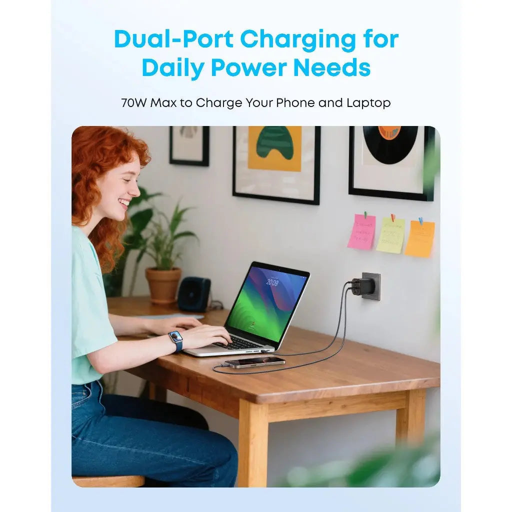 Anker Zolo Charger 70W Fast Charging 4-Port GaN USB C Compact Foldable Charger A121C ---