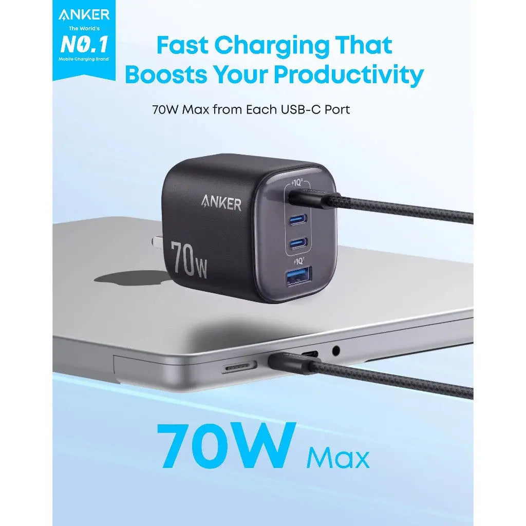 Anker Zolo Charger 70W Fast Charging 4-Port GaN USB C Compact Foldable Charger A121C ---