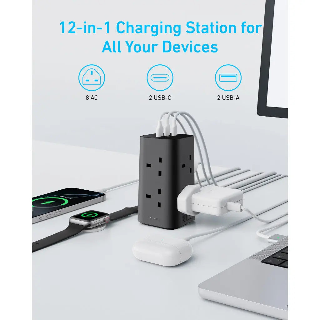 Anker Tower Extension 12-in-1 AC Outlet Power Strip 20W Extension Plug with Surge Protection A9185 ---