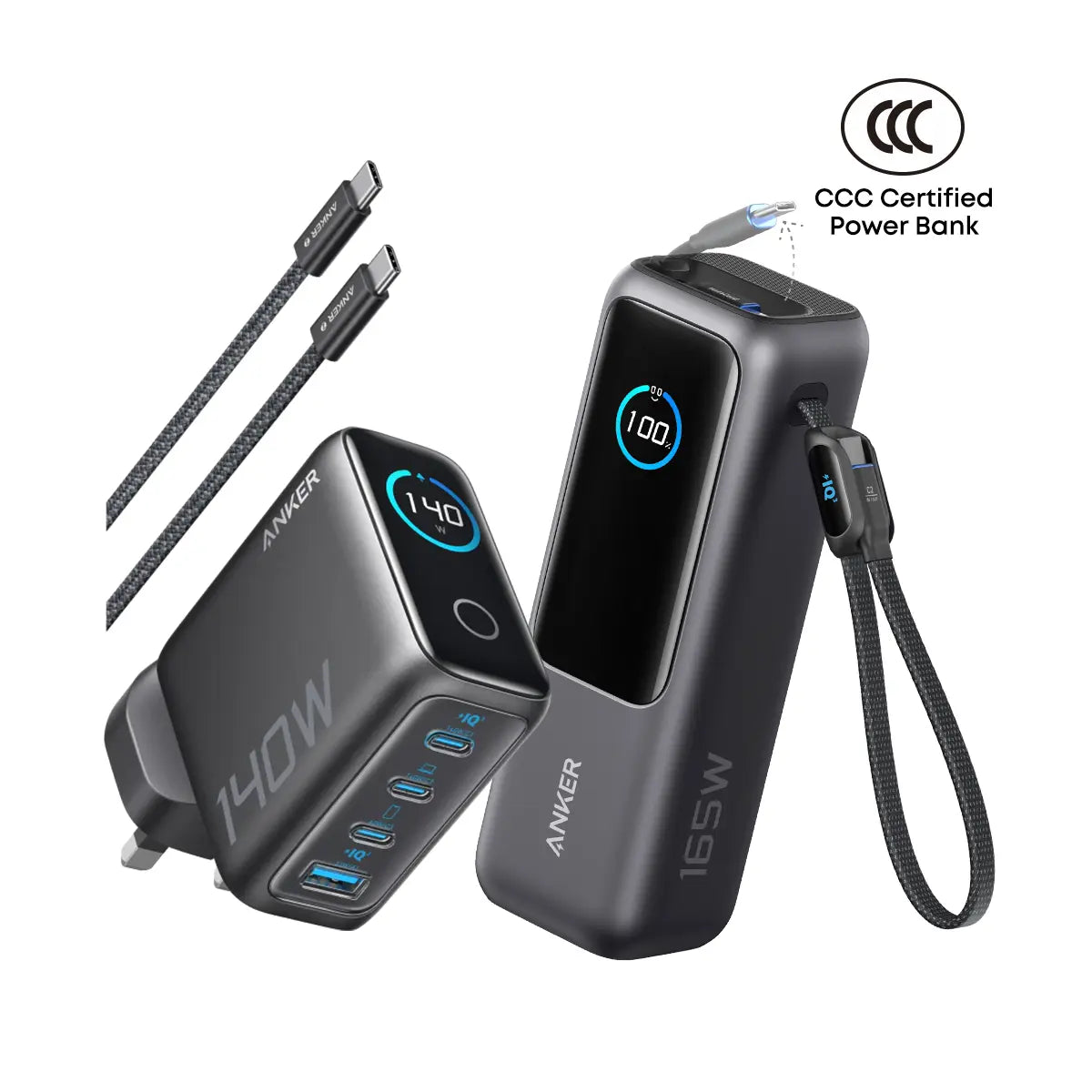 [Bundle Deal] Anker 25000mAh 165W Built-In Dual USB-C Cable Power Bank + Anker 140W 4-Port USB-C GaN Charger Tech House