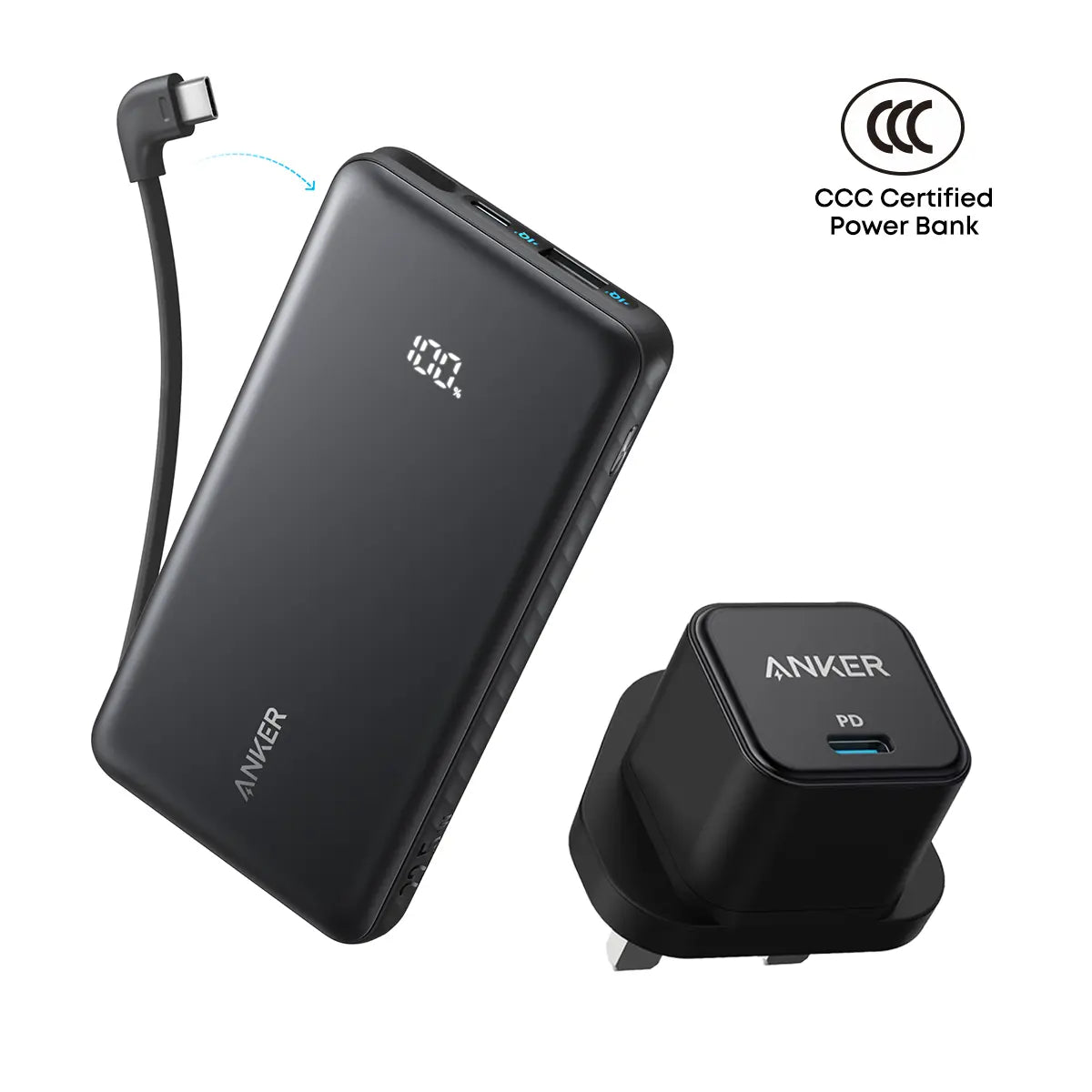 [Bundle Deal] Anker Zolo 10000mAh 22.5W Built-in USB-C Cable CCC Power Bank + Anker PowerPort III 20W USB-C Charger ---