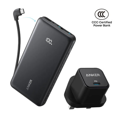 [Bundle Deal] Anker Zolo 10000mAh 22.5W Built-in USB-C Cable CCC Power Bank + Anker PowerPort III 20W USB-C Charger ---