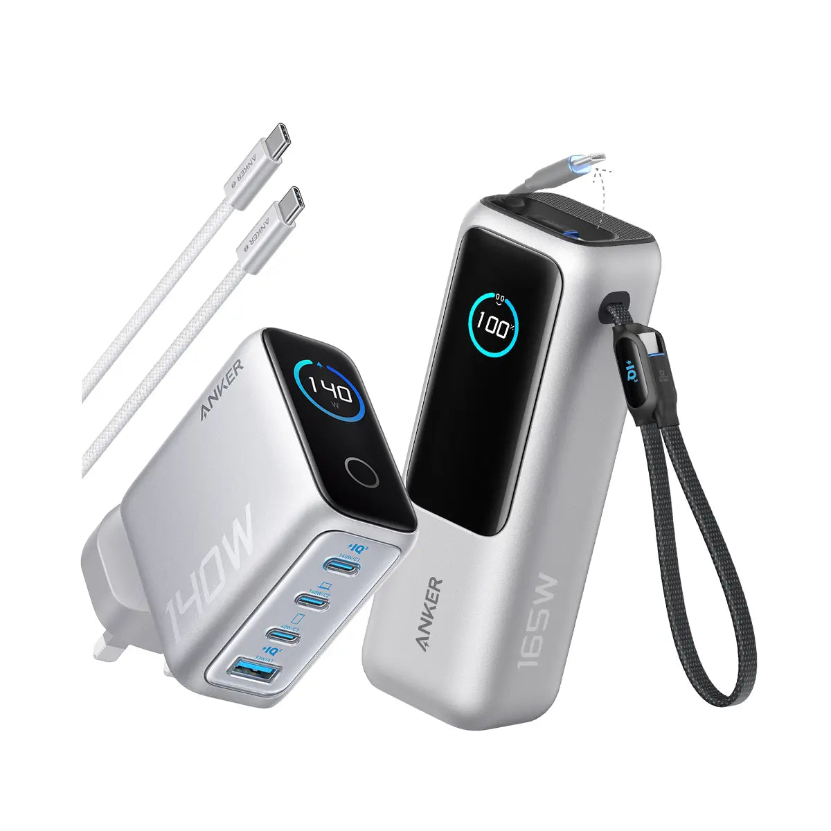 [Bundle Deal] Anker 25000mAh 165W Built-In Dual USB-C Cable Power Bank + Anker 140W 4-Port USB-C GaN Charger Tech House
