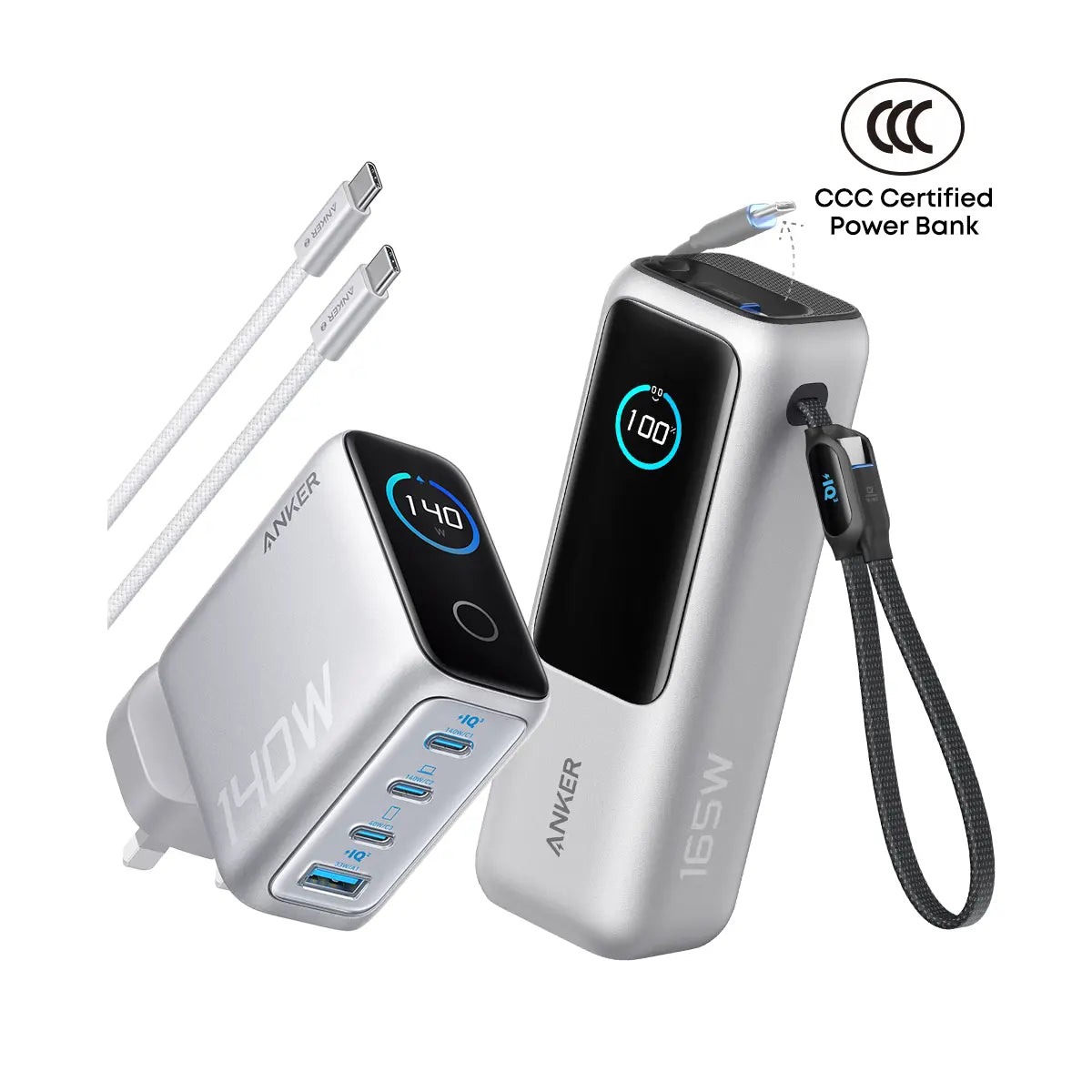 [Bundle Deal] Anker 25000mAh 165W Built-In Dual USB-C Cable Power Bank + Anker 140W 4-Port USB-C GaN Charger Tech House