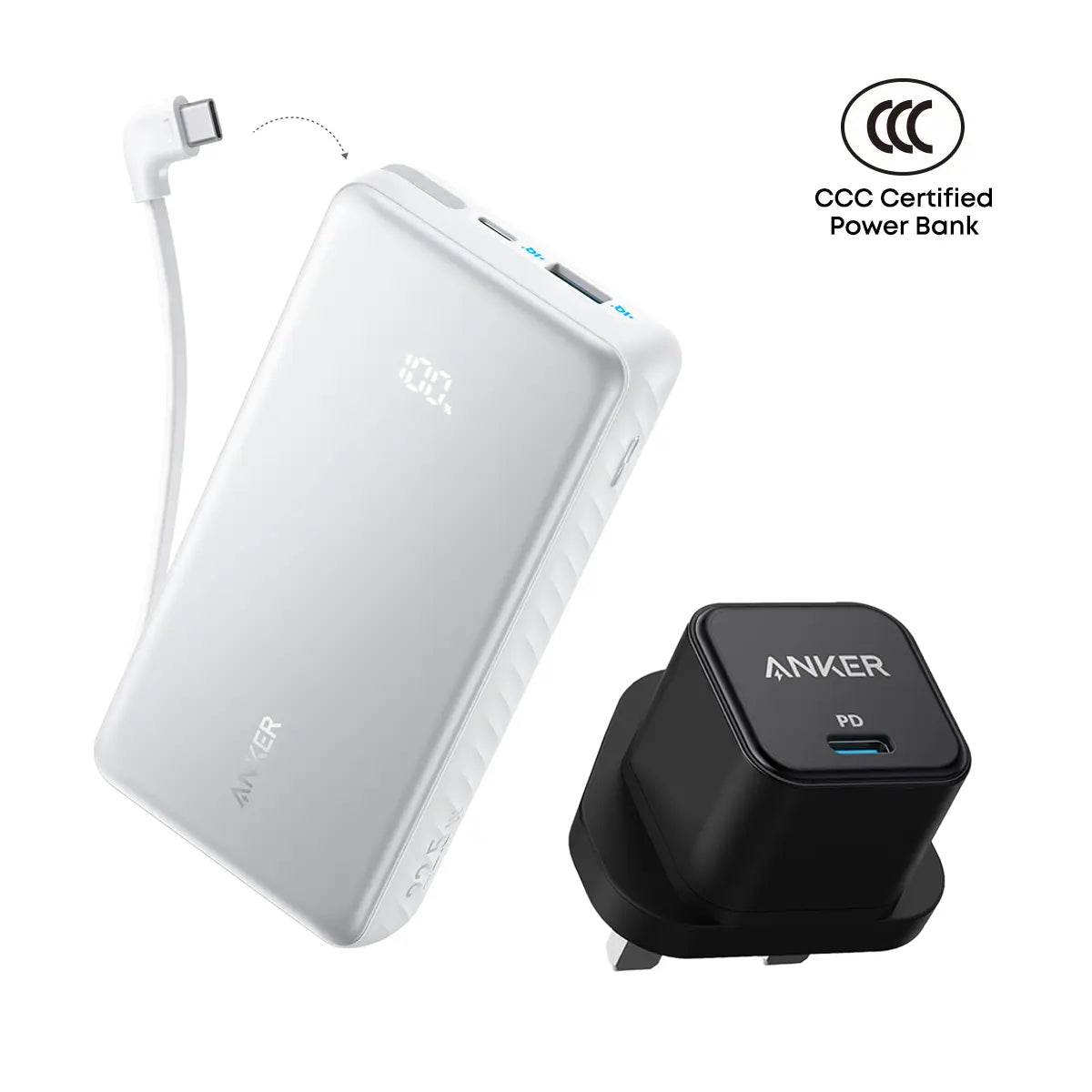 [Bundle Deal] Anker Zolo 20000mAh 22.5W Built-in USB-C Cable CCC Power Bank + Anker PowerPort III 20W USB-C Charger Tech House