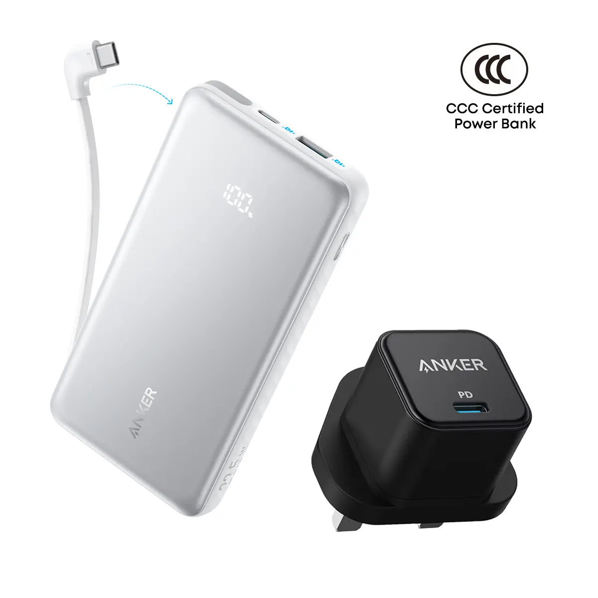 [Bundle Deal] Anker Zolo 10000mAh 22.5W Built-in USB-C Cable CCC Power Bank + Anker PowerPort III 20W USB-C Charger ---